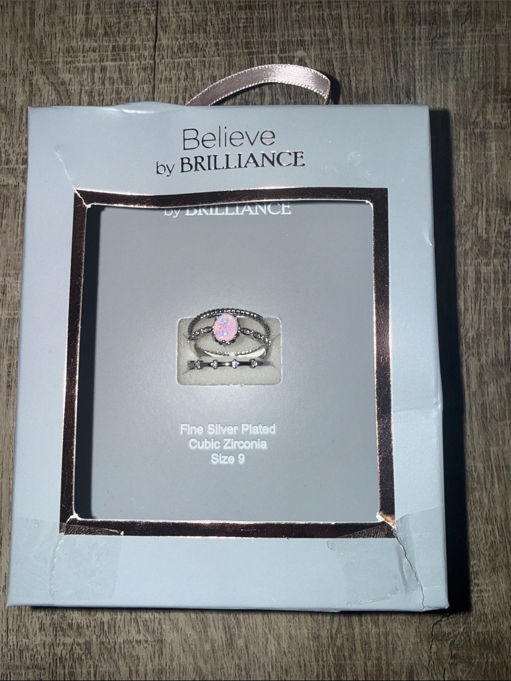 Fine Silver-Plated Cubic Zirconia Ring Set in Rose Gold and Silver - Size 9